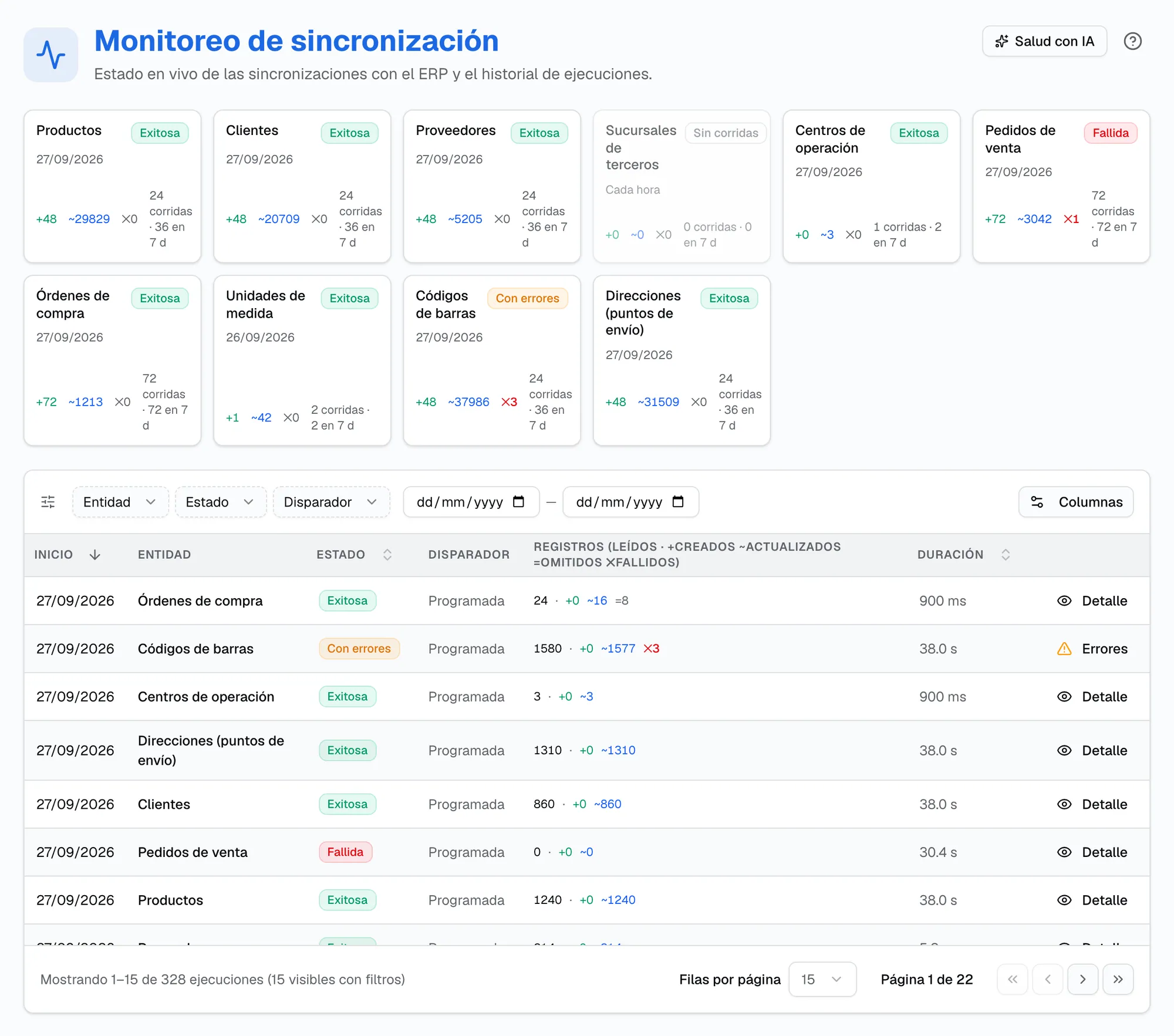 Monitoreo de la integración con el ERP