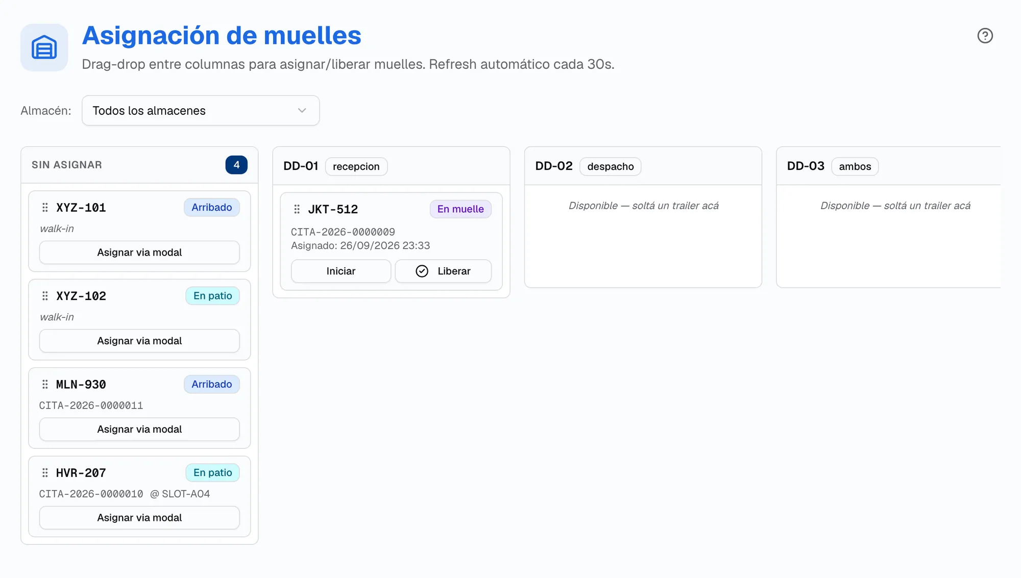 Asignación de muelles del patio
